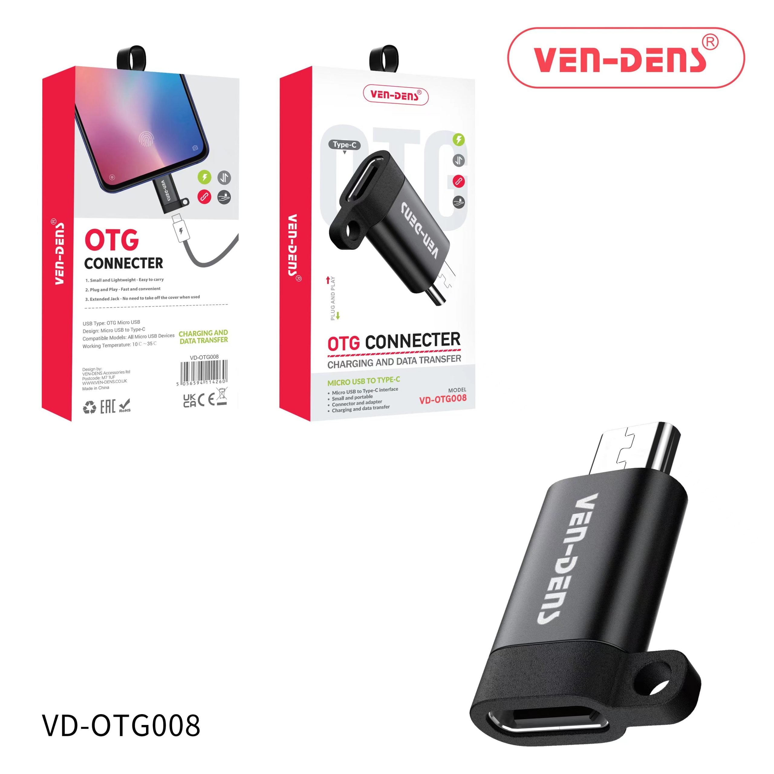 Ven-Dens VD-OTG008 OTG Connector Micro USB To Type C